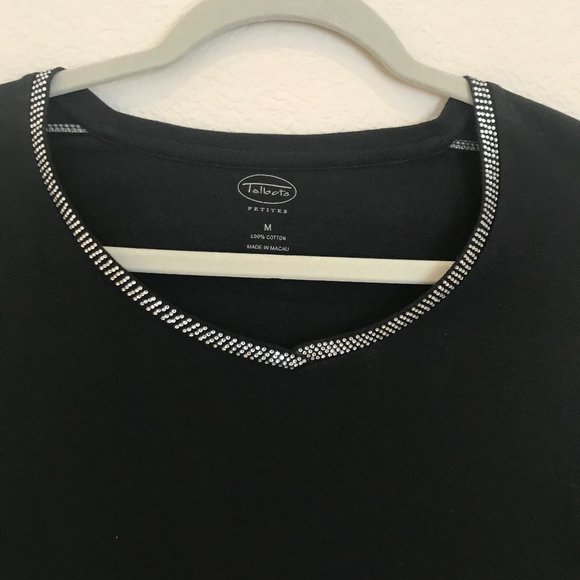 Talbots Black V-Neck Top with Rhinestone-like Decoration - Picture 3 of 3